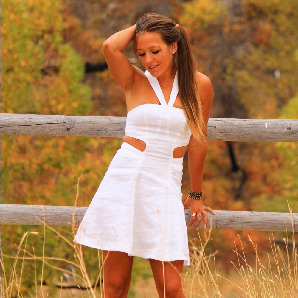 Bebe White Linen Cutout Dress
